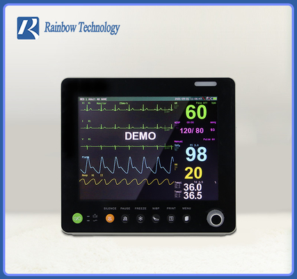 Moniteur patient de paramètre multi d'écran tactile avec la température de RP SPO2 NIBP RESP d'ECG heure