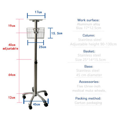 Mobilier d'hôpital en aluminium portable Chariot médical pour patient Moniteur pour hôpitaux
