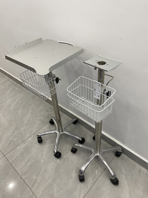 Trolley/Chariot d'hôpital portable réglable en acier inoxydable et alliage d'aluminium, 5 roulettes, 1 étagère, design moderne pour machines ECG, clinique