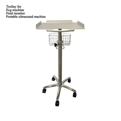 Trolley/Chariot d'hôpital portable réglable en acier inoxydable et alliage d'aluminium, 5 roulettes, 1 étagère, design moderne pour machines ECG, clinique