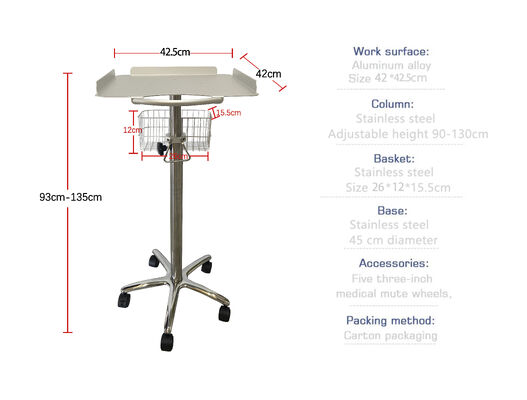 Étendue réglable de la sonde en plastique étagère de tasse d'infirmière médicale chariot d'infirmière mobile échographie